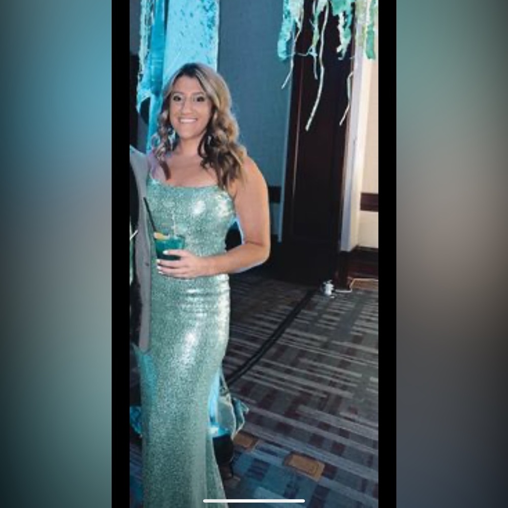 Teal sequin prom dress